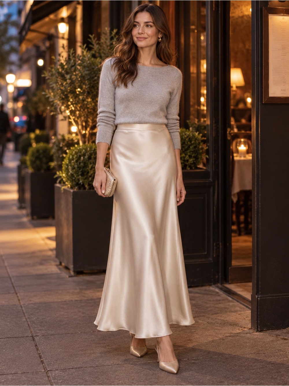 ASTR The Label Windey Ivory Satin Maxi Skirt XS NWT $118